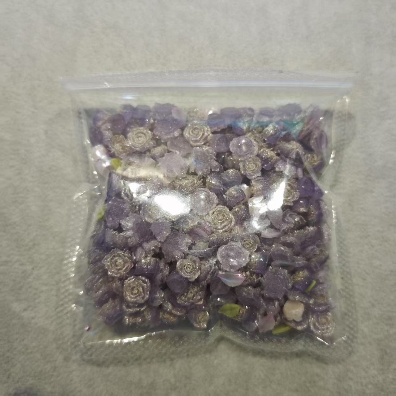 AJ255【1 Bag Purple Flower Nail Art Charms - 3D Floral Manicure Decorations for DIY Nails