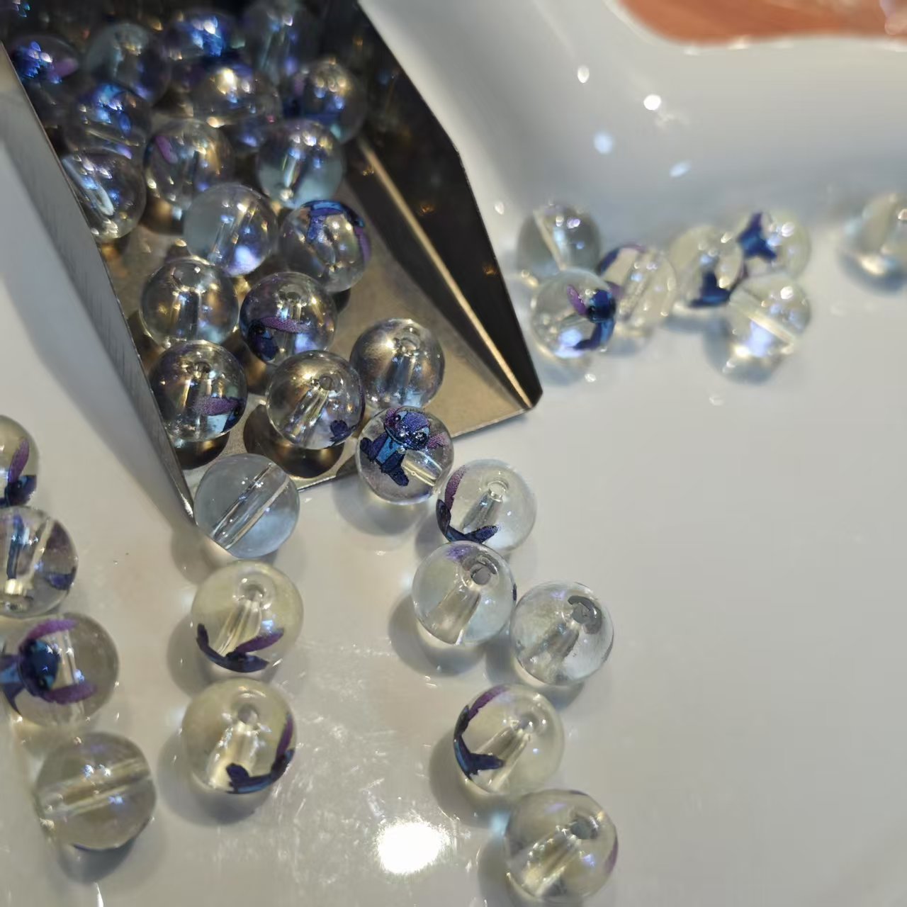 AJ232【40pcs 10mm Stitch Transparent Glass Beads