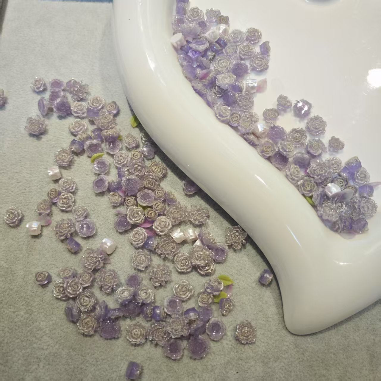 AJ255【1 Bag Purple Flower Nail Art Charms - 3D Floral Manicure Decorations for DIY Nails