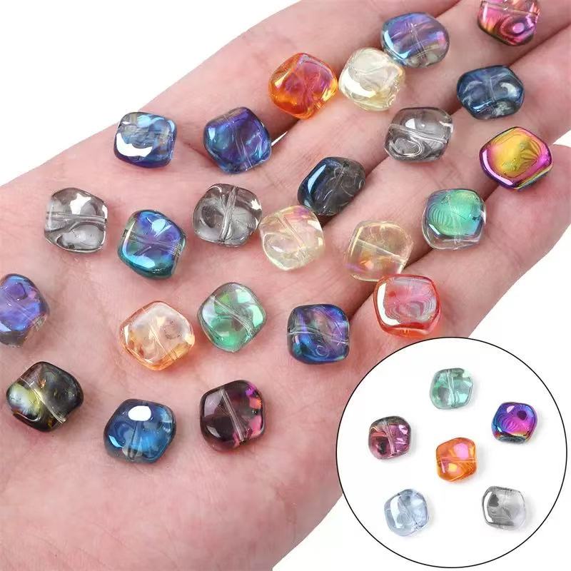 AJ099【Ready stock】 50pcs Color-Coated Glass Rhombic Beads