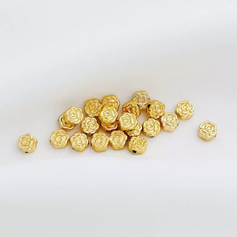 AJ282 20pcs 6mm Gold Hexagonal Flower Spacer Beads - Floral Jewelry Connectors for DIY