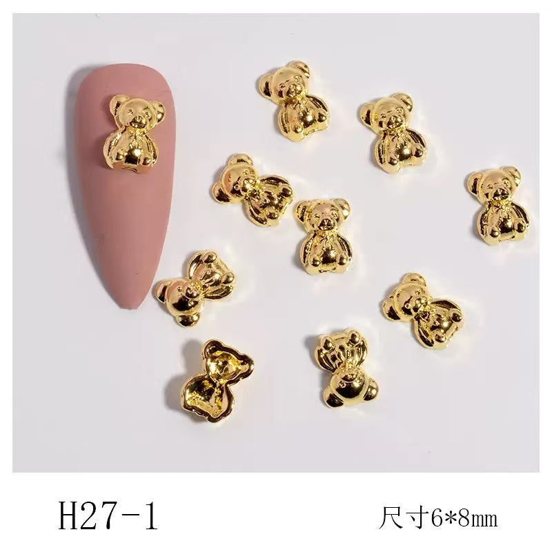 AJ244【50pcs Gold & Silver Bear Nail Charms - 6x8mm Cute 3D Nail Art Decorations