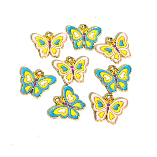 AJ325 10pcs Butterfly Pendants Set - 5 Pink + 5 Blue Alloy Charms for DIY Jewelry Making