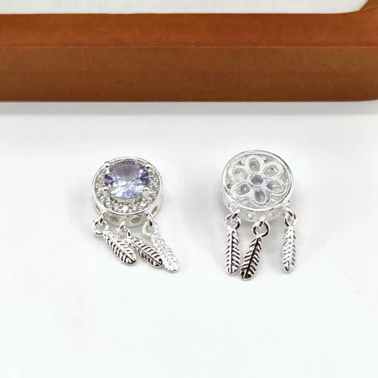 AJ382 2pcs 12.5x24mm Dreamcatcher Pendants - Elegant Zircon Feather Charm for Necklace/Bracelet