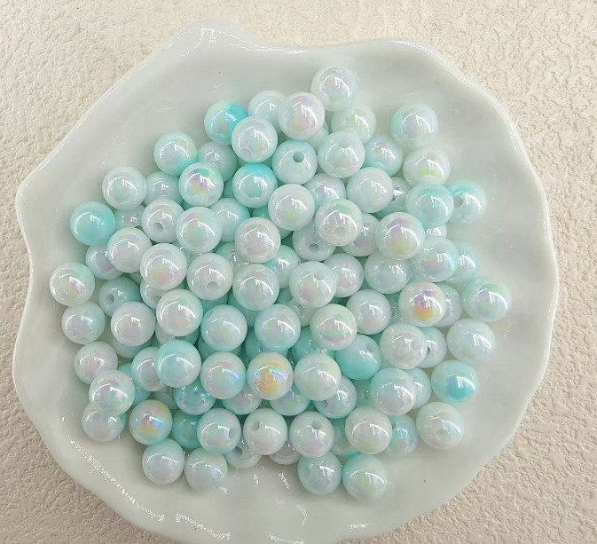 AJ059【In stock】1100pcs 6mm Aurora blue Acrylic Beads – 1.6mm Hole