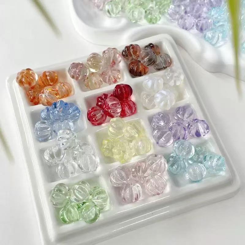 AJ326 75pcs 11mm Jack-O'-Lantern Glass Beads - Halloween Pumpkin Spacer Beads for Jewelry Making