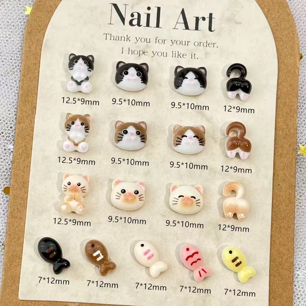 AJ157【60pcs Cat Nail Art Charms (12 Styles×5pcs Each)