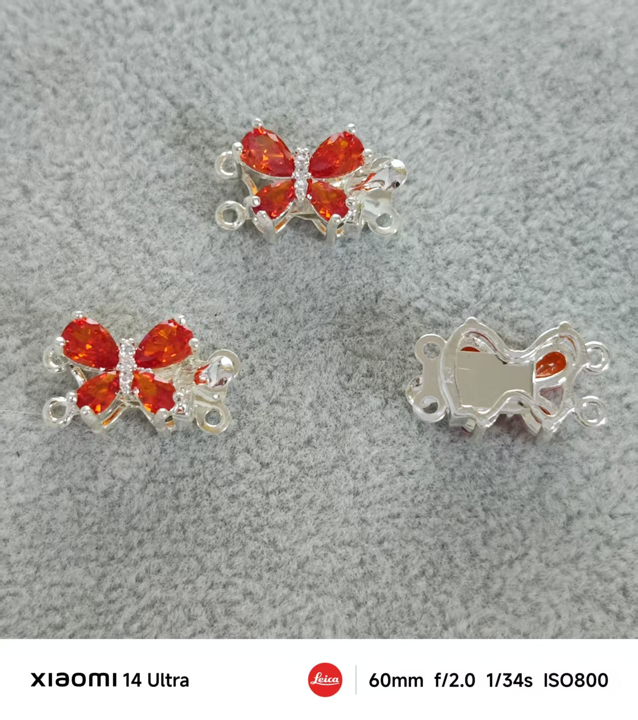 AJ341 3pcs 1.6cm Red Butterfly Zircon Charms