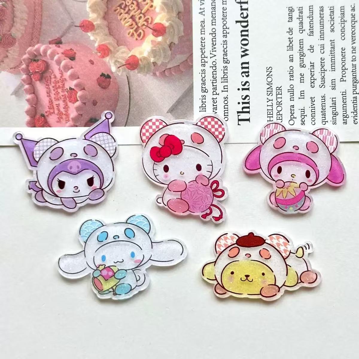 AJ408 【120pcs】 Sanrio Acrylic Charms - 5 Designs×4 Colors (2.7×2.5cm Cute Size)
