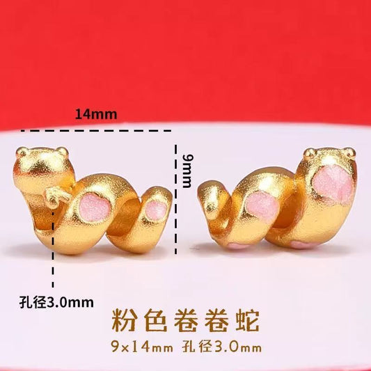 AJ098【Pink Coiled Snake Pendant - 14mm with 3mm Hole