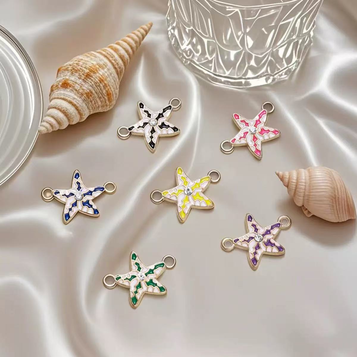 AJ323 10pcs Starfish Enamel Pendants (5 Colors x 2) - Ocean-Themed Drip Glaze Charms for DIY Beach Jewelry"