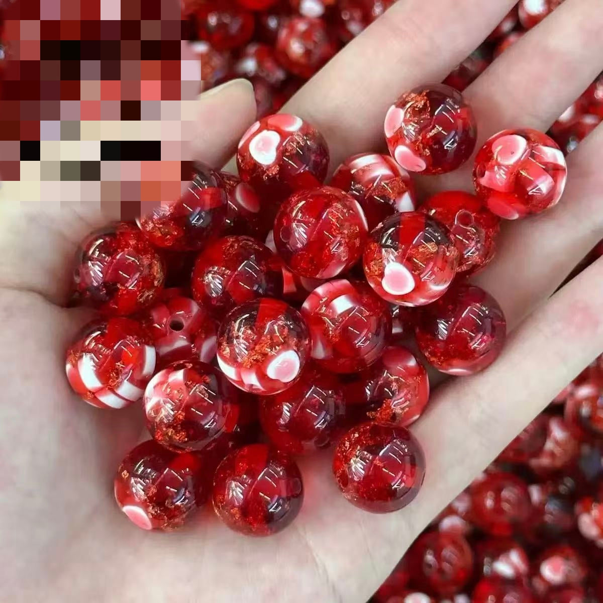AJ012 (Clearence) 10pcs 16mm Gold-Foil Heart Resin Beads – Red color