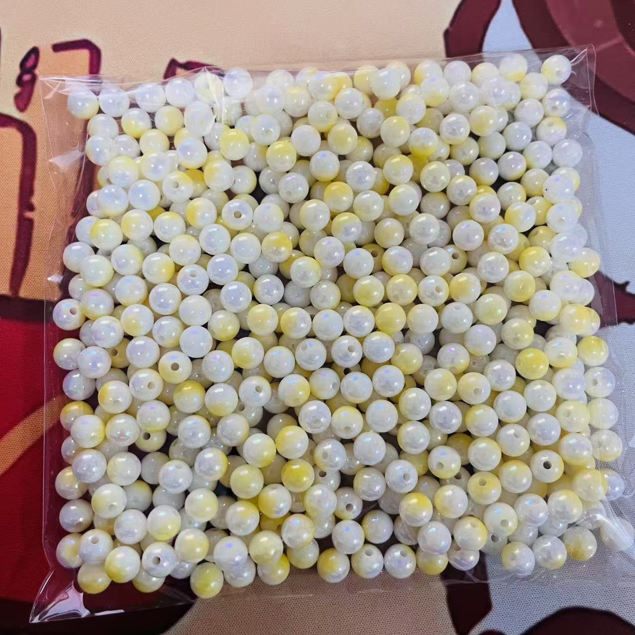 AJ060【In stock】1100pcs 6mm Aurora yellow Acrylic Beads – 1.6mm Hole