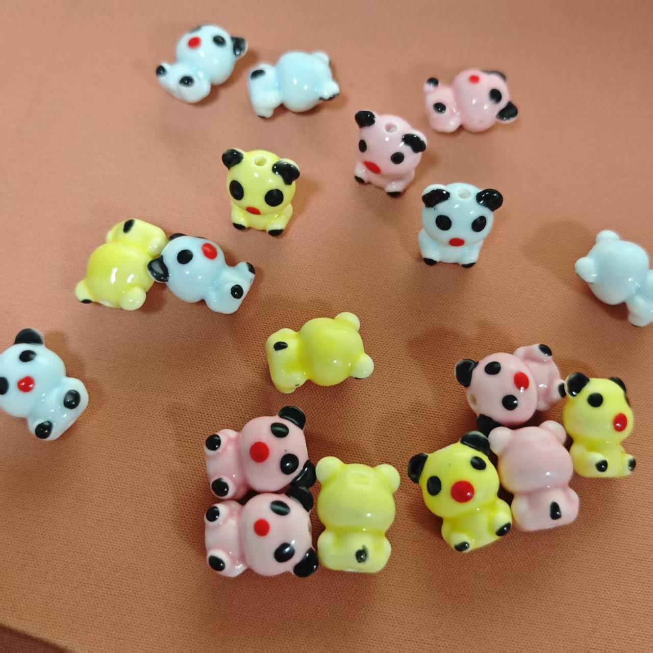 AJ039 Panda Ceramic Beads Set (18pcs - 6 Blue/6 Yellow/6 Pink)