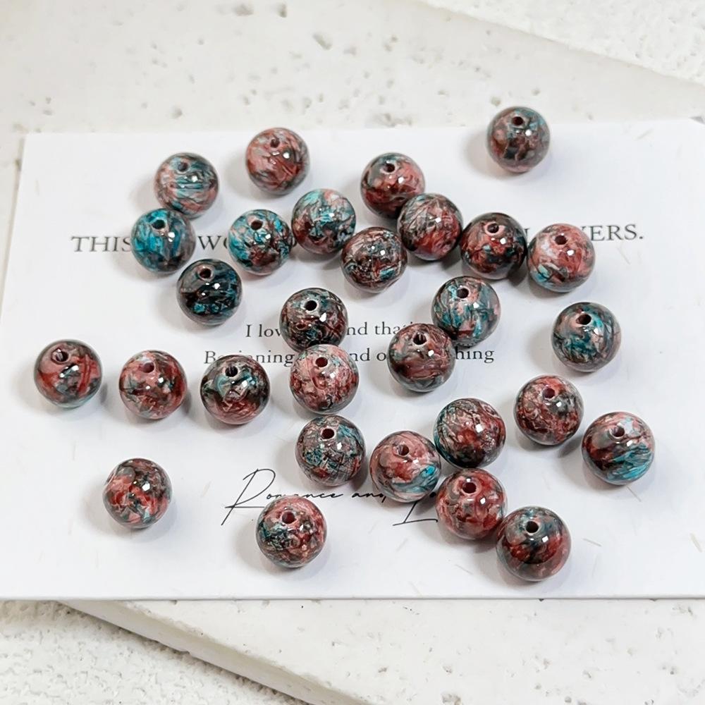 B014【25 pcs】 8mm Oil Painting Style Glass Beads