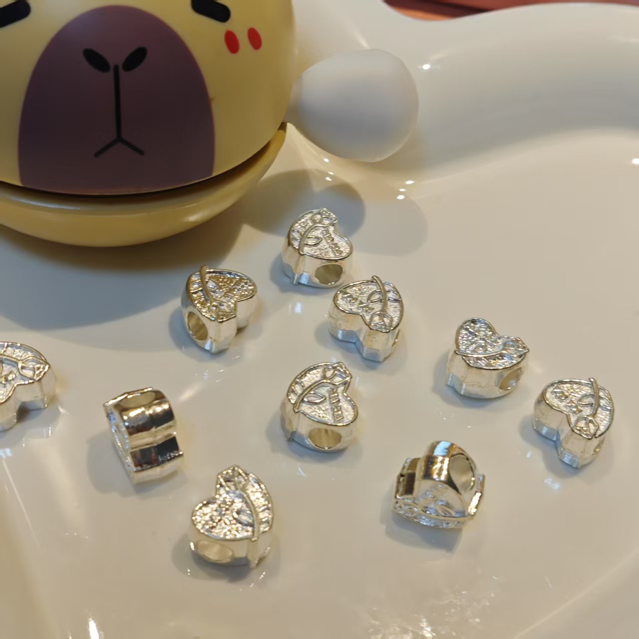 AJ198【11pcs Silver Heart Spacer Beads - Romantic Jewelry Separators for Bracelets