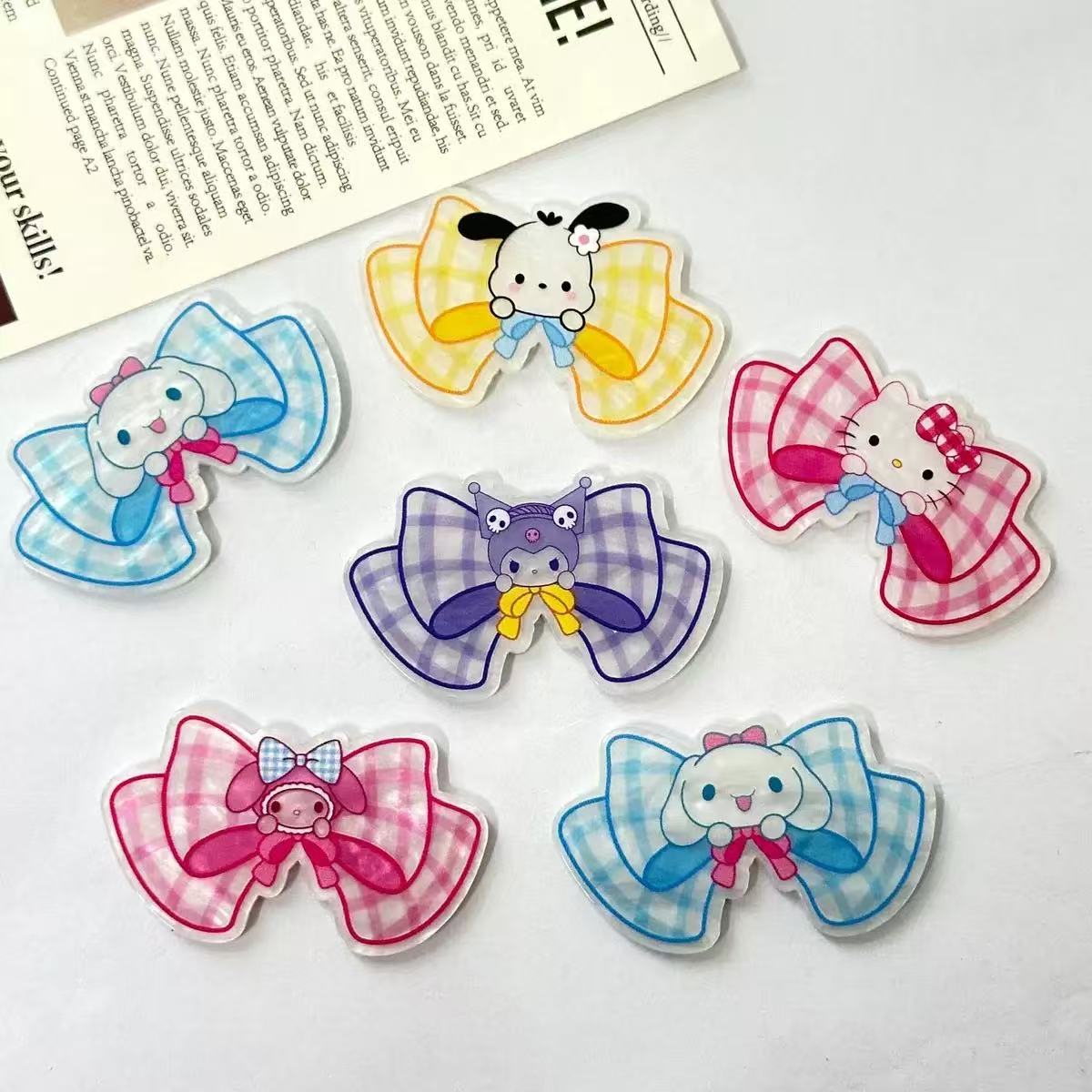 AJ407 【12pcs】 Sanrio Bow Acrylic Charms - 6 Styles×2 Colors (4.9×3cm Large Size)