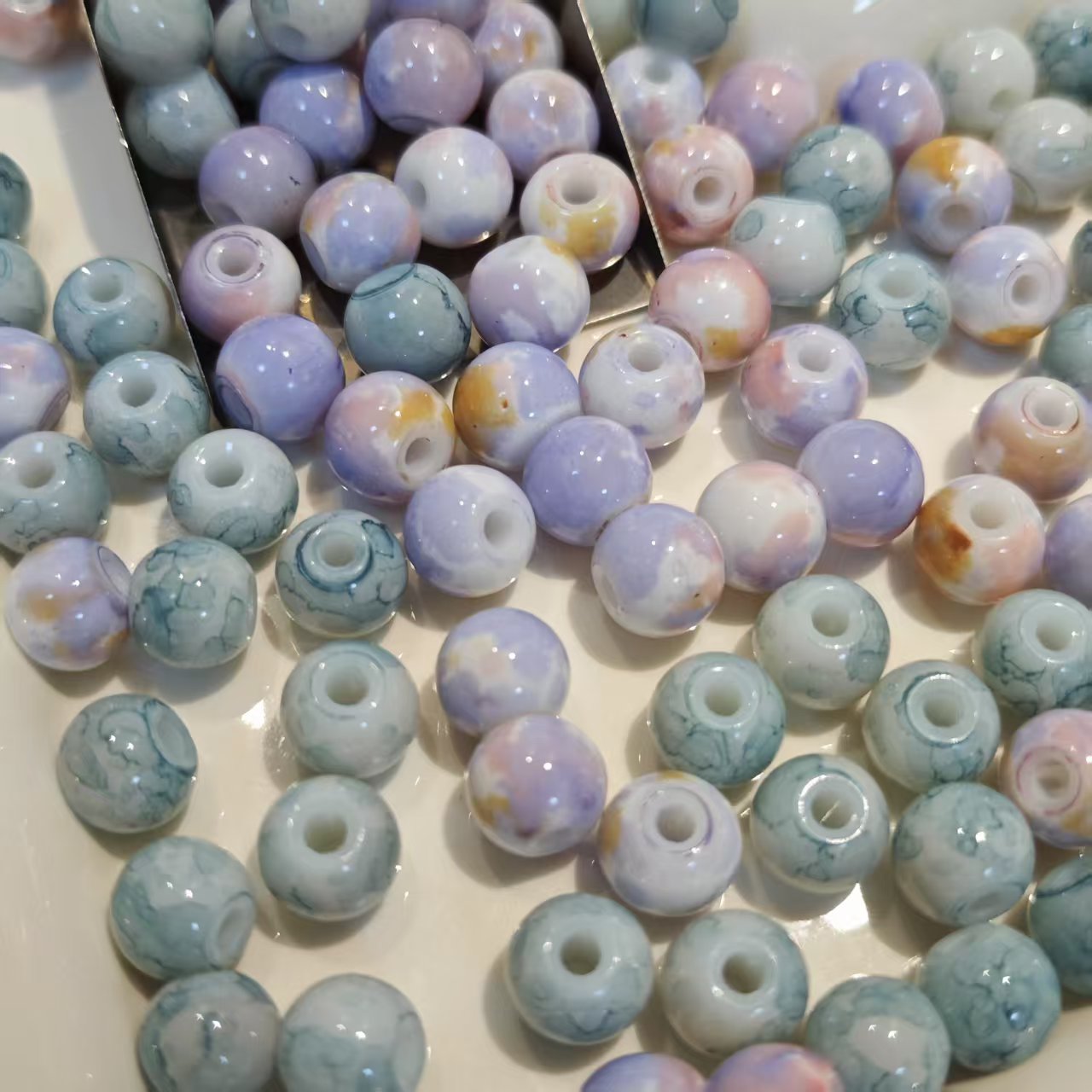 AJ225【110pcs 10mm Glass Ceramic Beads - Mixed Color DIY Jewelry Making Craft Supplies