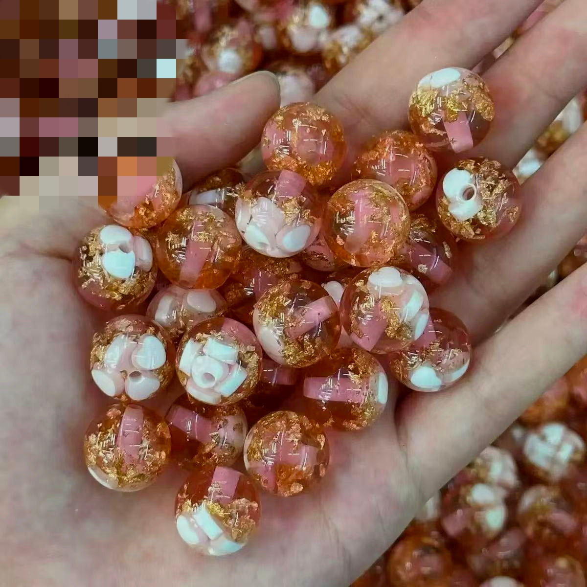 AJ014 (in stock) 10pcs 16mm Gold-Foil Heart Resin Beads-pink color