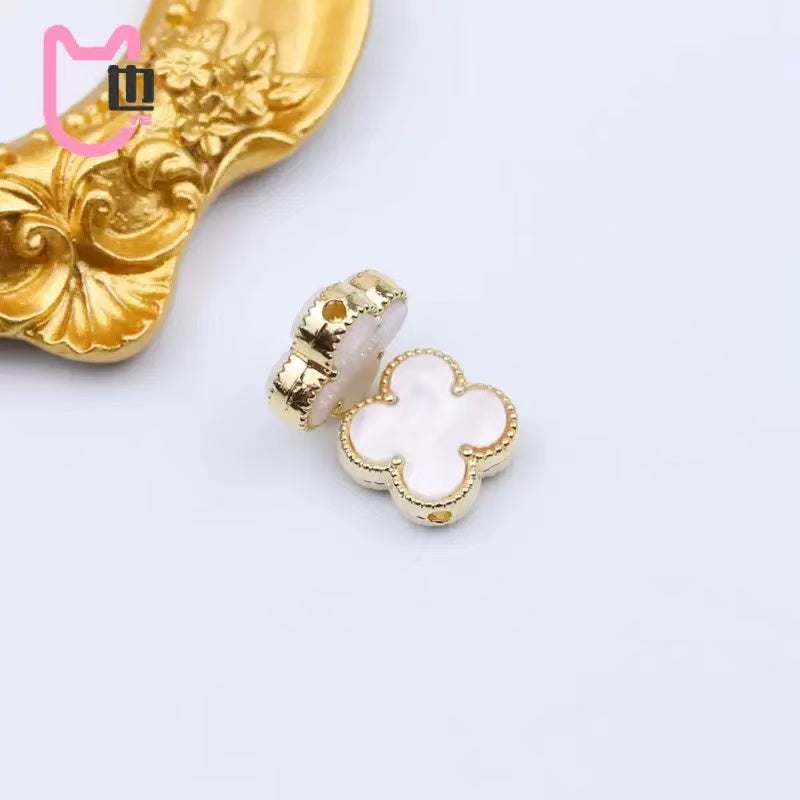 AJ210【10pcs(14mm)White Four-Leaf Clover Pendants - Lucky Charm Jewelry Components