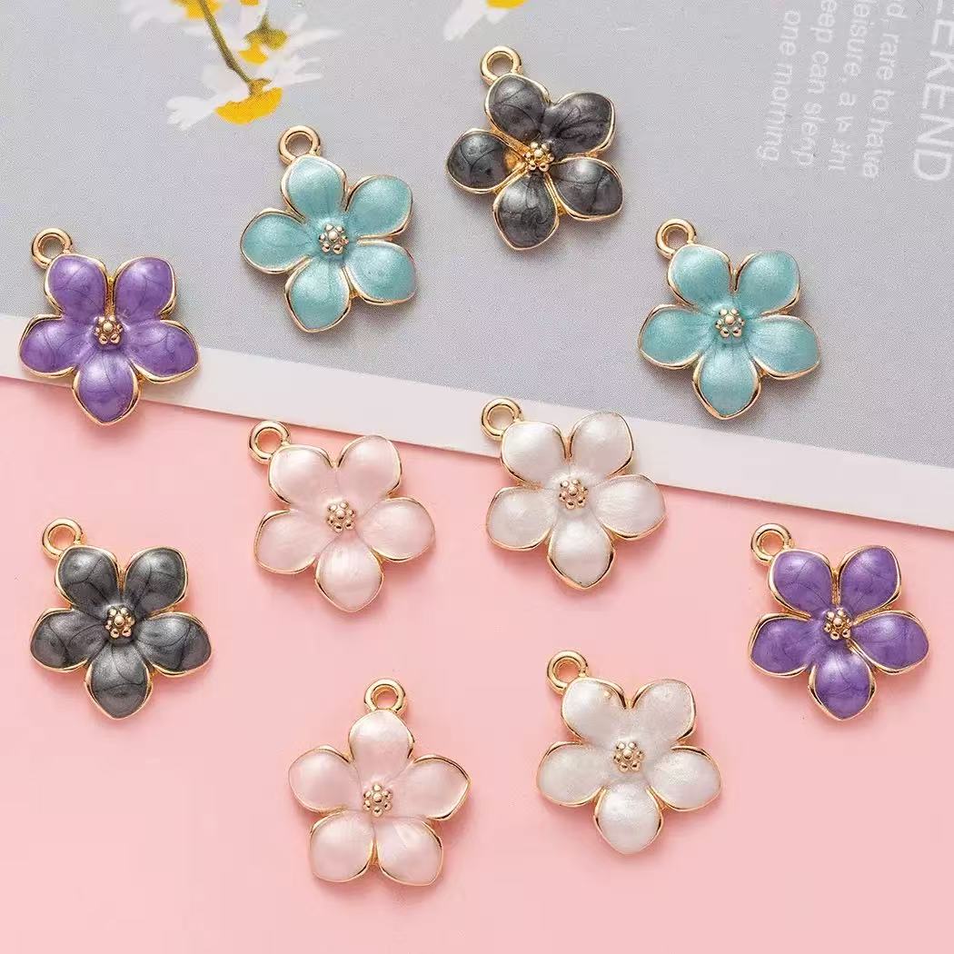 AJ315 12pcs Sakura Enamel Pendants (6 Colors x 2) - Cute Cherry Blossom Drip Paint Charms for DIY Jewelry Making