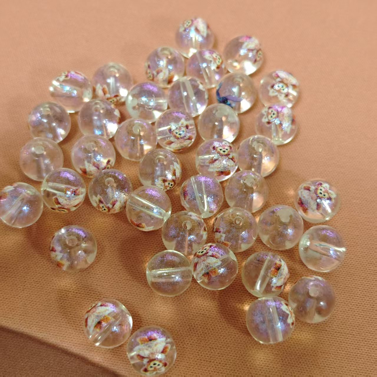 AJ030(in stock)40pcs 10mm Transparent Glass Beads with LinaBell Pattern