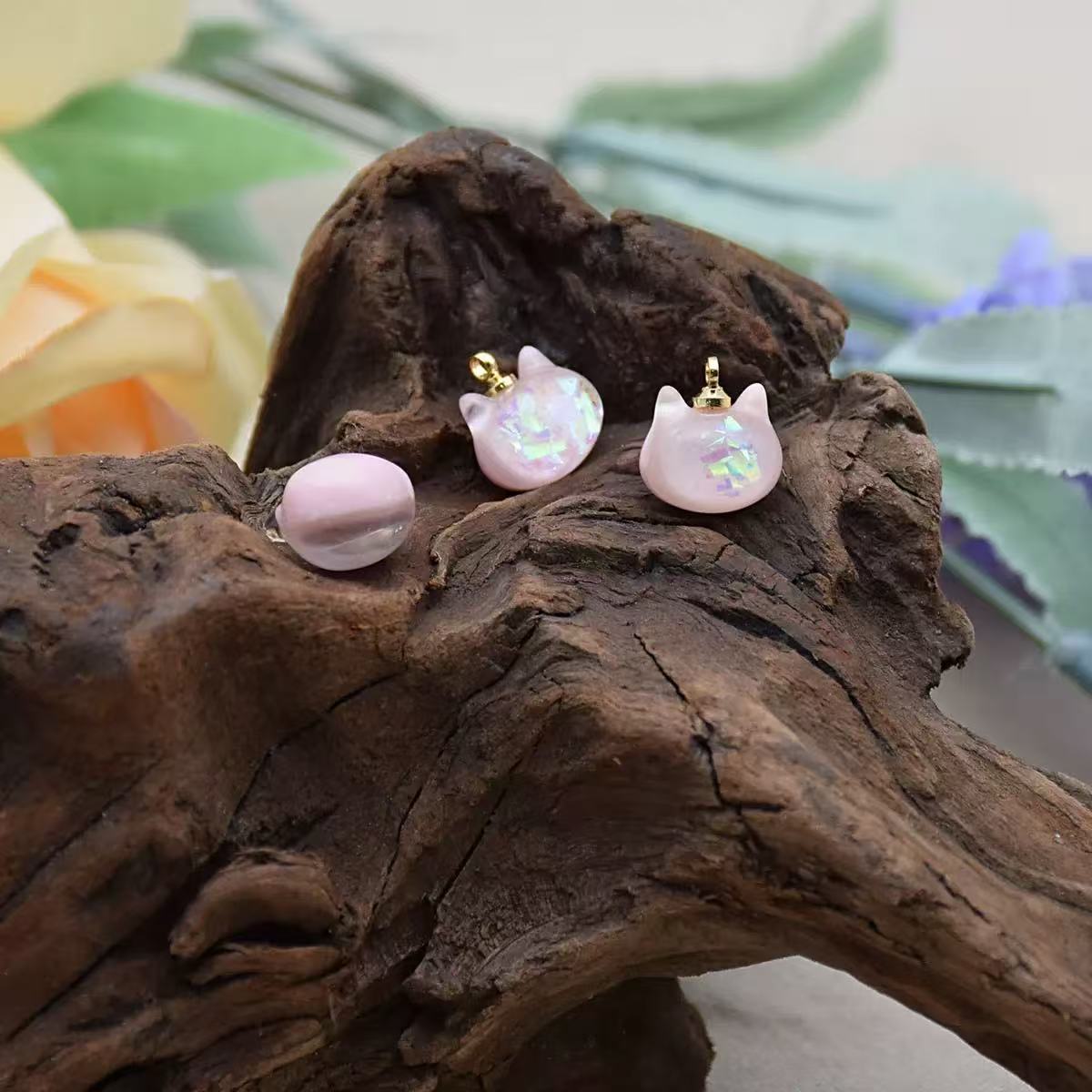 AJ293 2pcs 9mm Pink Cat Pendants - Cute Animal Charms for DIY Necklaces