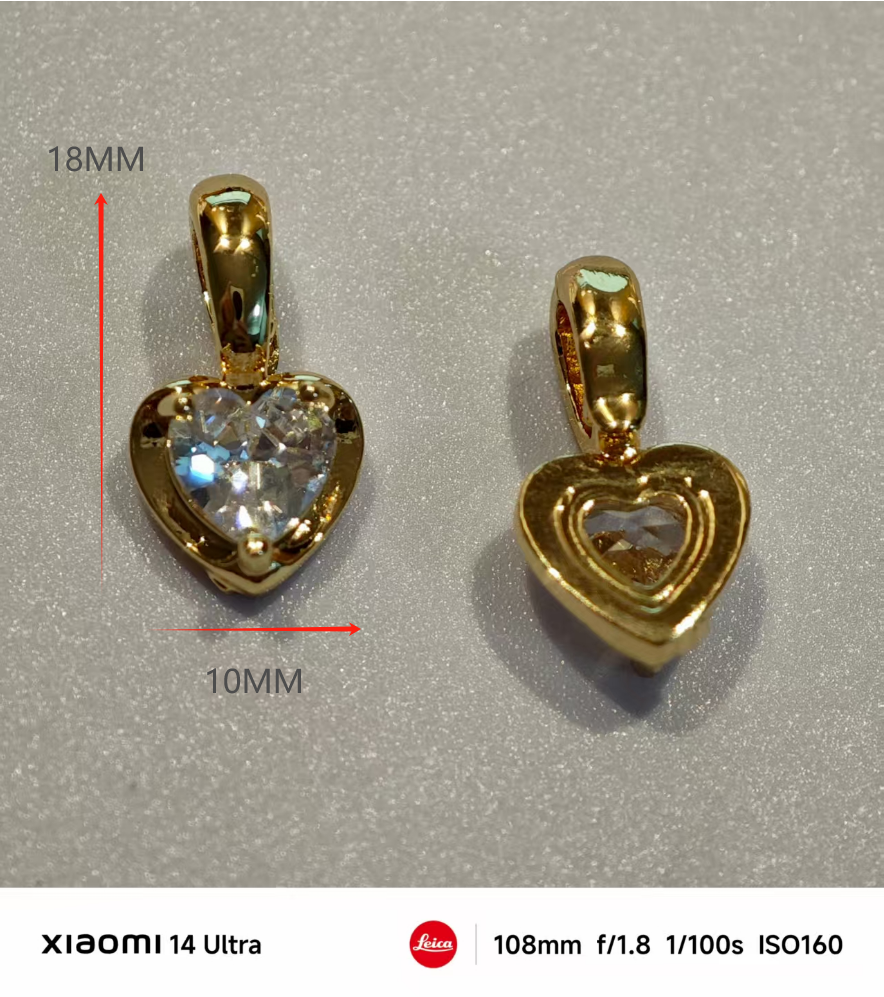 AJ385 2pcs Romantic Heart Pendants - 18x10mm Sparkling Zircon Love Charms for Necklace Making