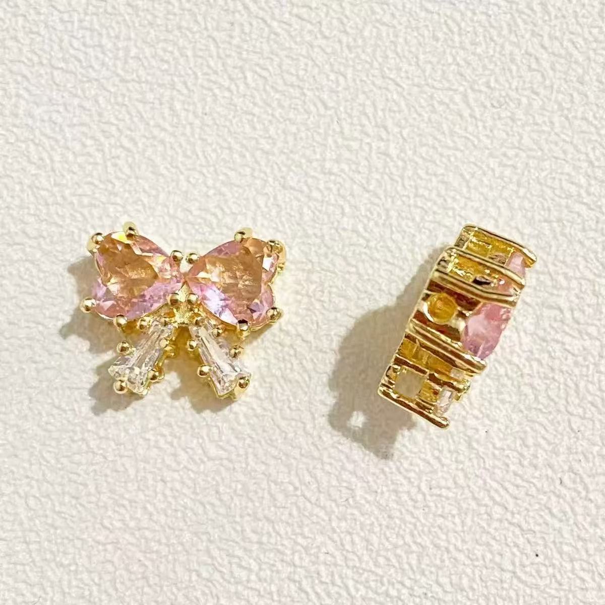 AJ375【2pcs】 11x13mm Zircon Bow Charms – Sparkly Rhinestone Knot Pendants for DIY Jewelry