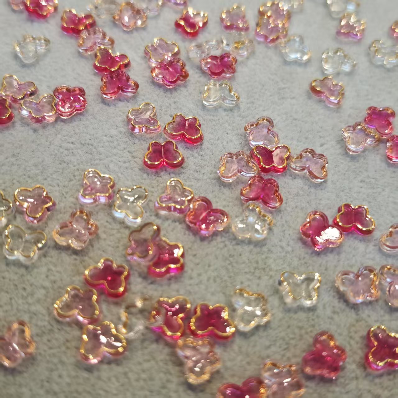 AJ240【130pcs Pink & White Butterfly Nail Decor - DIY Acrylic Gel Nail Art Accessories