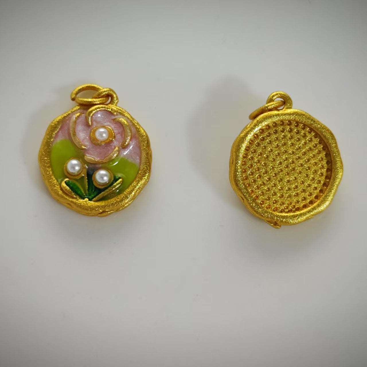 AJ018 【(Clearence)】 Monet Garden Rose Oil Painting Style Pendant Set (2pcs)