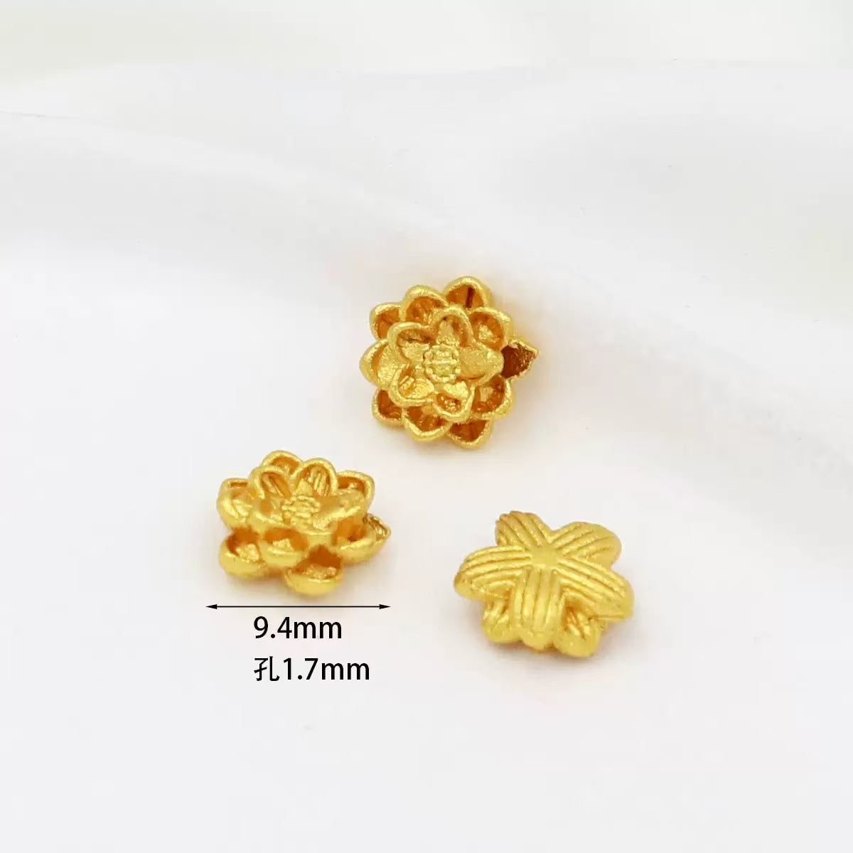 AJ284 12pcs 9mm Gold Lotus Beads - Floral Spacer Charms for DIY Jewelry Making
