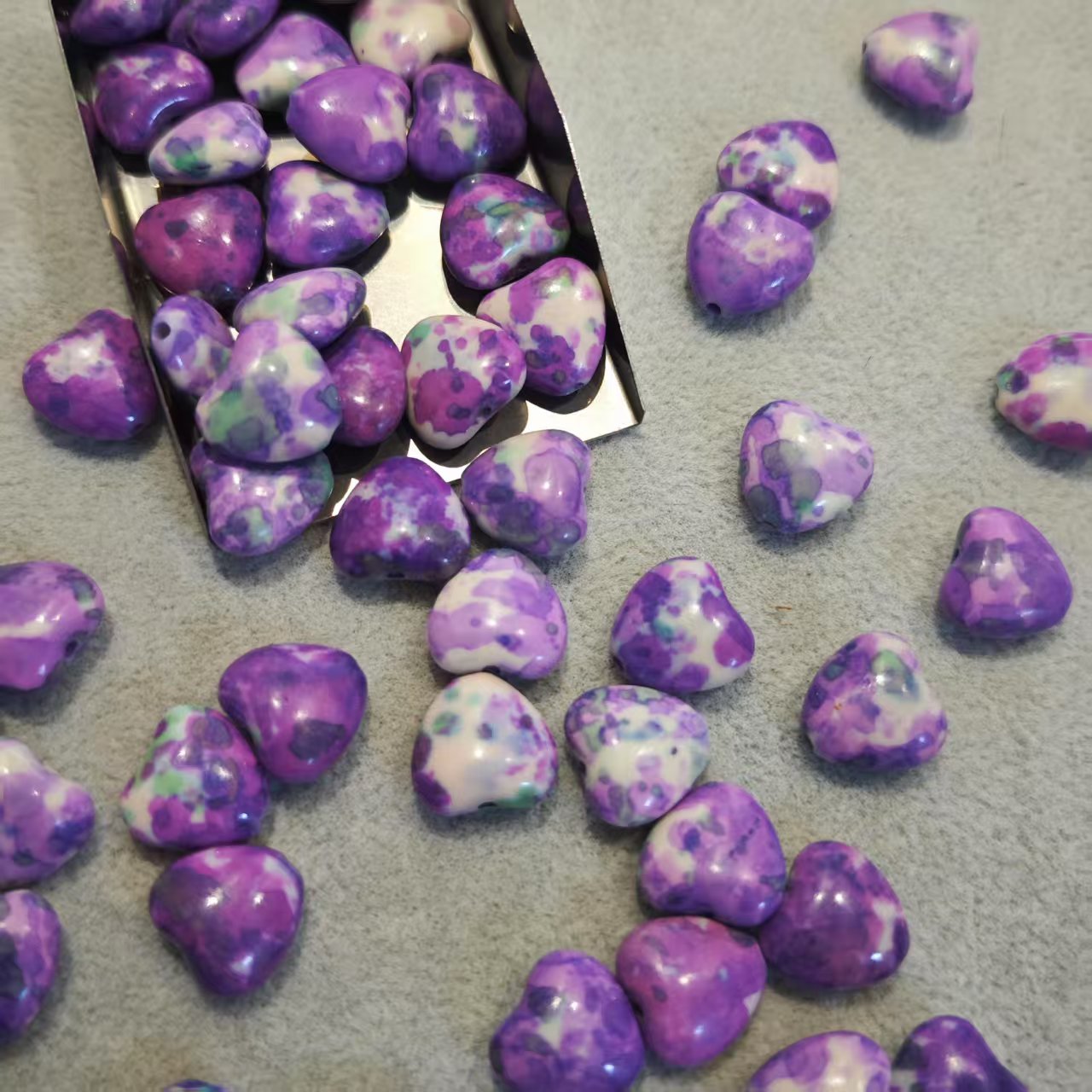 AJ272【50pcs Purple Heart Beads - DIY Jewelry Making Charms for Bracelets & Necklaces