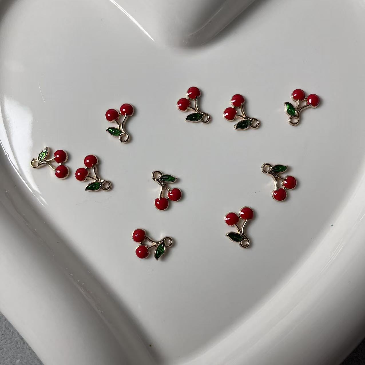 AJ199【5pcs Cherry Pendant Charms - Cute Fruit Jewelry Components for Necklaces