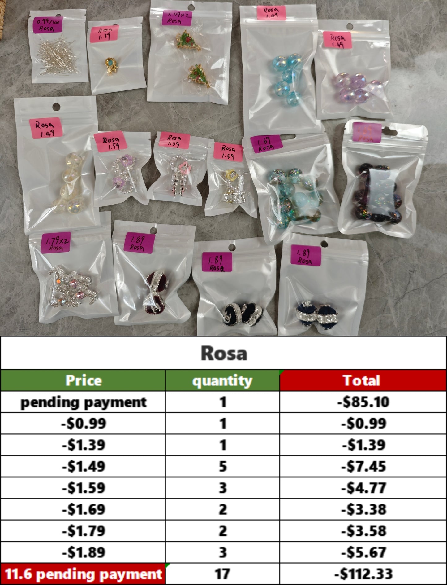 ROSA -pending payment($-112.33)