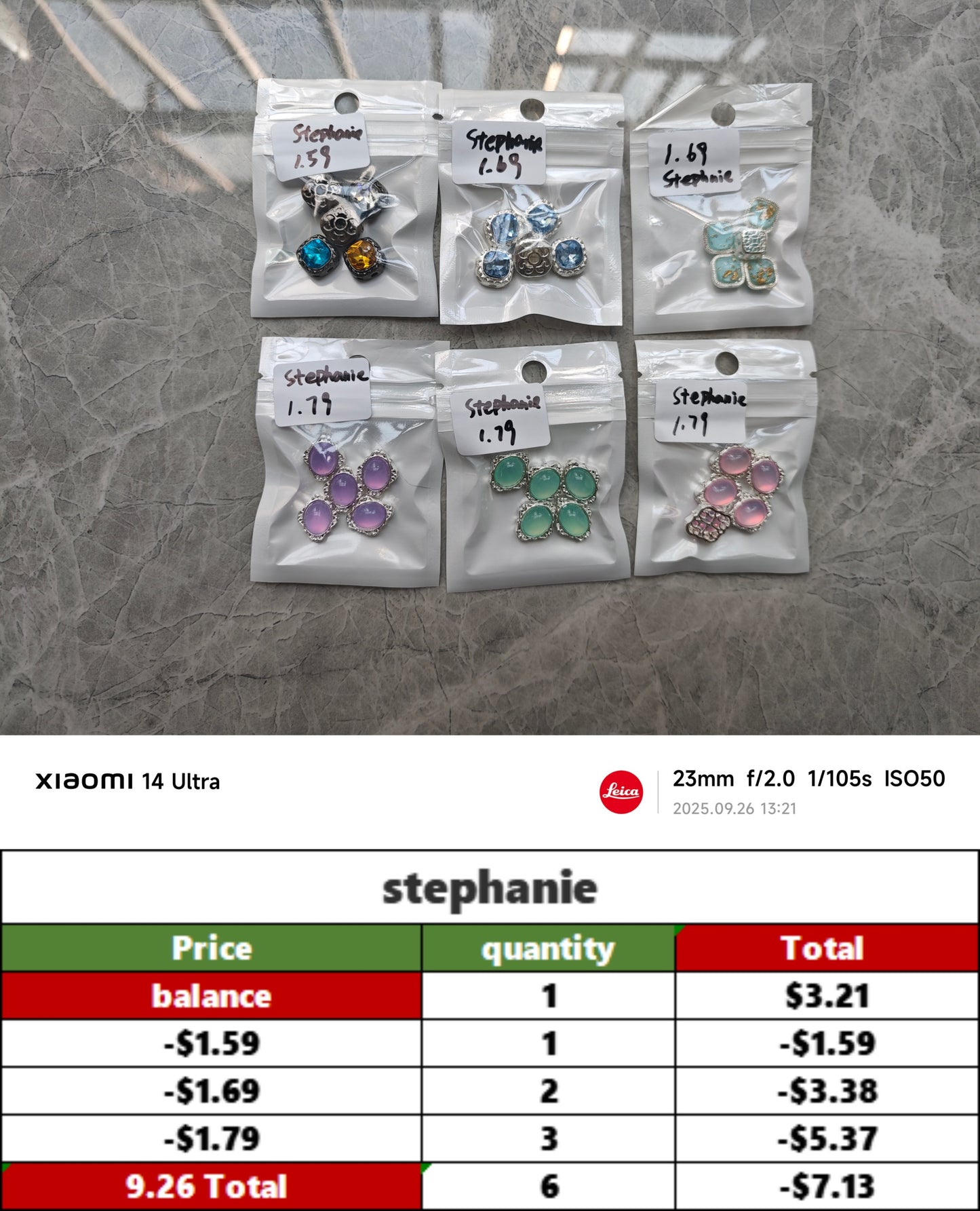 stephanie - pending payment(-$7.13)