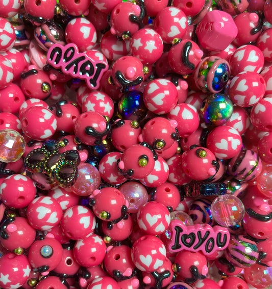 B404 Barbie pink beads mix