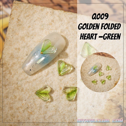 B025 golden folded  heart —green（Clearence）