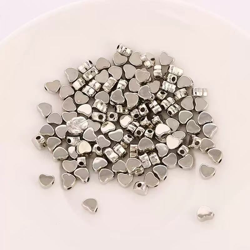 AJ297 100pcs 4.5mm Silver Heart Beads - Romantic DIY Jewelry Making Supplies