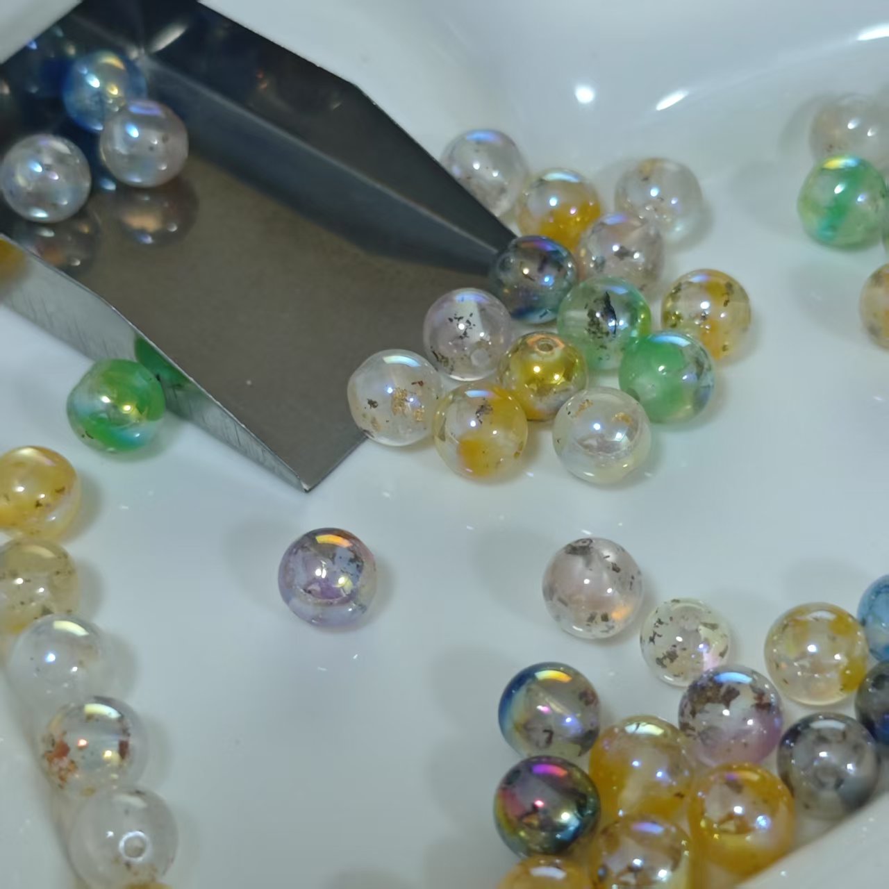 AJ106【55pcs 10mm Resin Marbled Beads