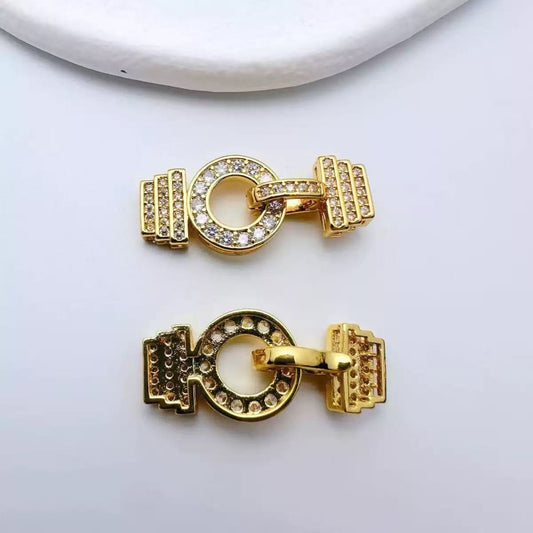 AJ445【2 Pcs】28*11.5mm Gold-Plated Zirconia Setting Clasp Charms