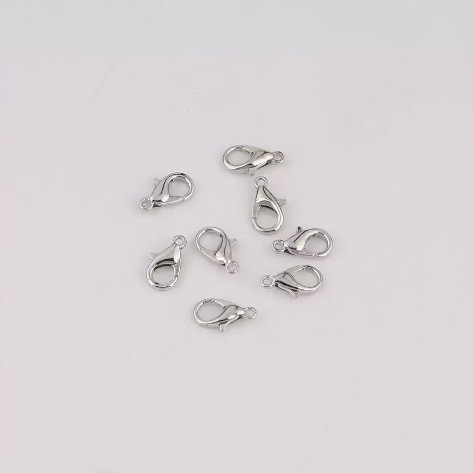 AJ253【 10mm/12mm White Silver Plated Lobster Clasps - Bulk Jewelry Making Supplies for Bracelets & Necklaces