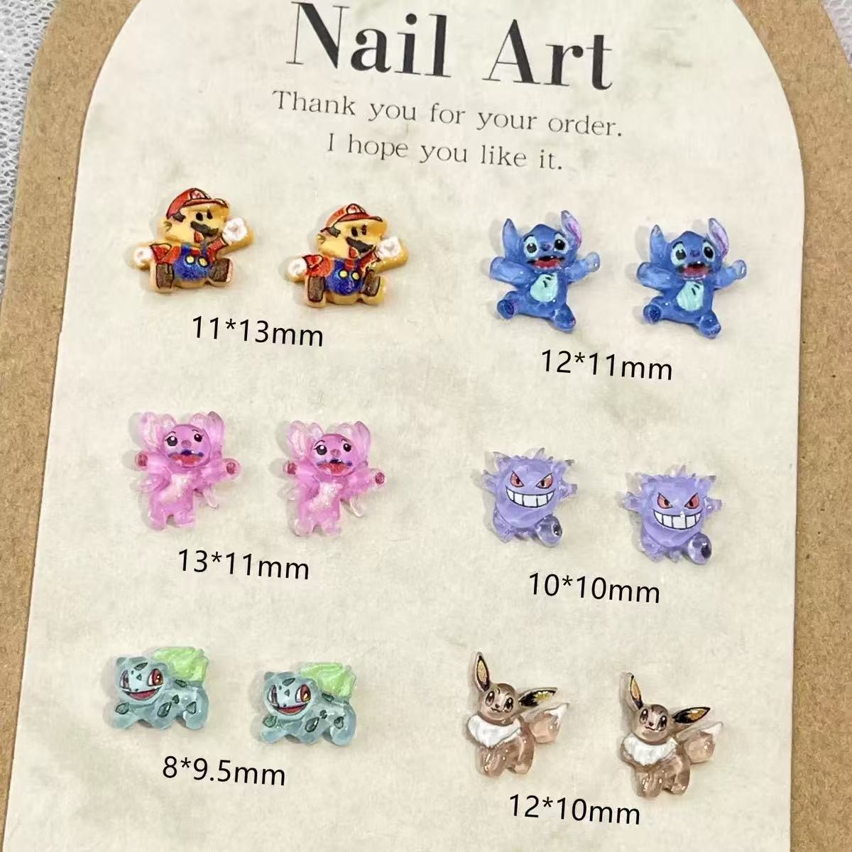 AJ162【30pcs Cartoon Nail Charms - 6 Styles × 5pcs Each