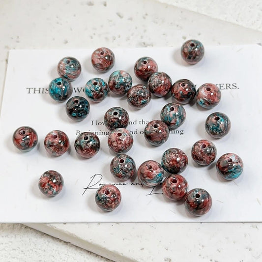 B014【25 pcs】 8mm Oil Painting Style Glass Beads