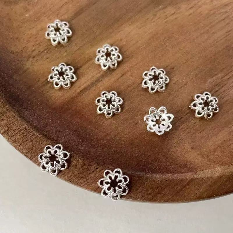 AJ234【100pcs 8mm Silver Openwork Flower Spacers - DIY Beading Supplies