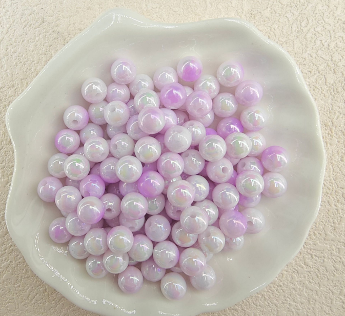 AJ063【In stock】1100pcs 6mm Aurora purple Acrylic Beads – 1.6mm Hole