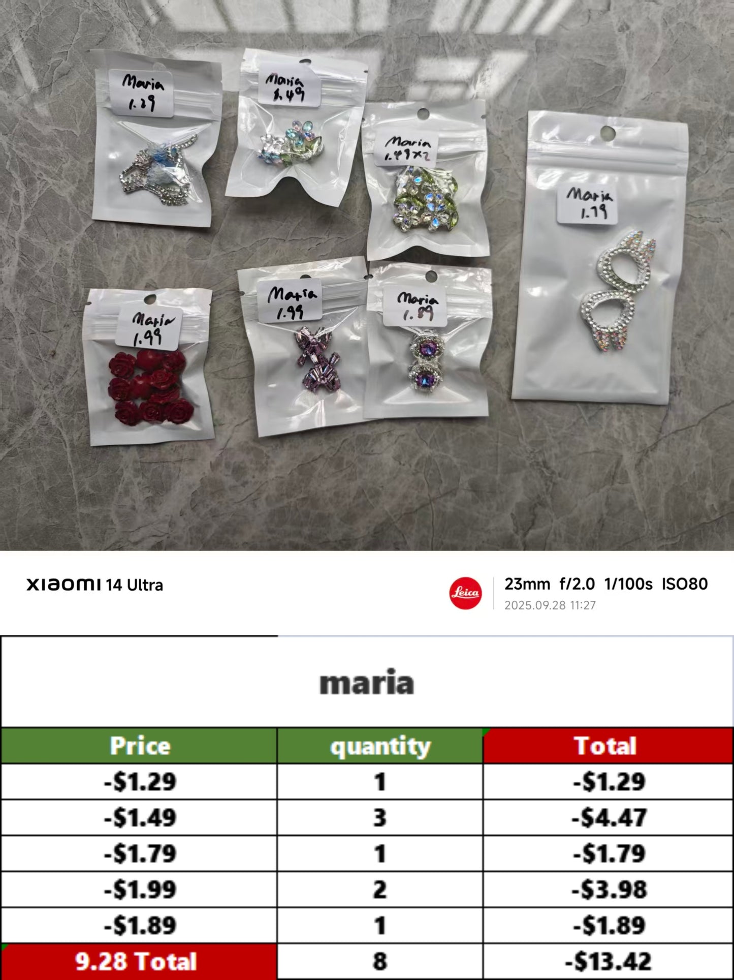 Maria -Pending Payment（-$ 21.23）