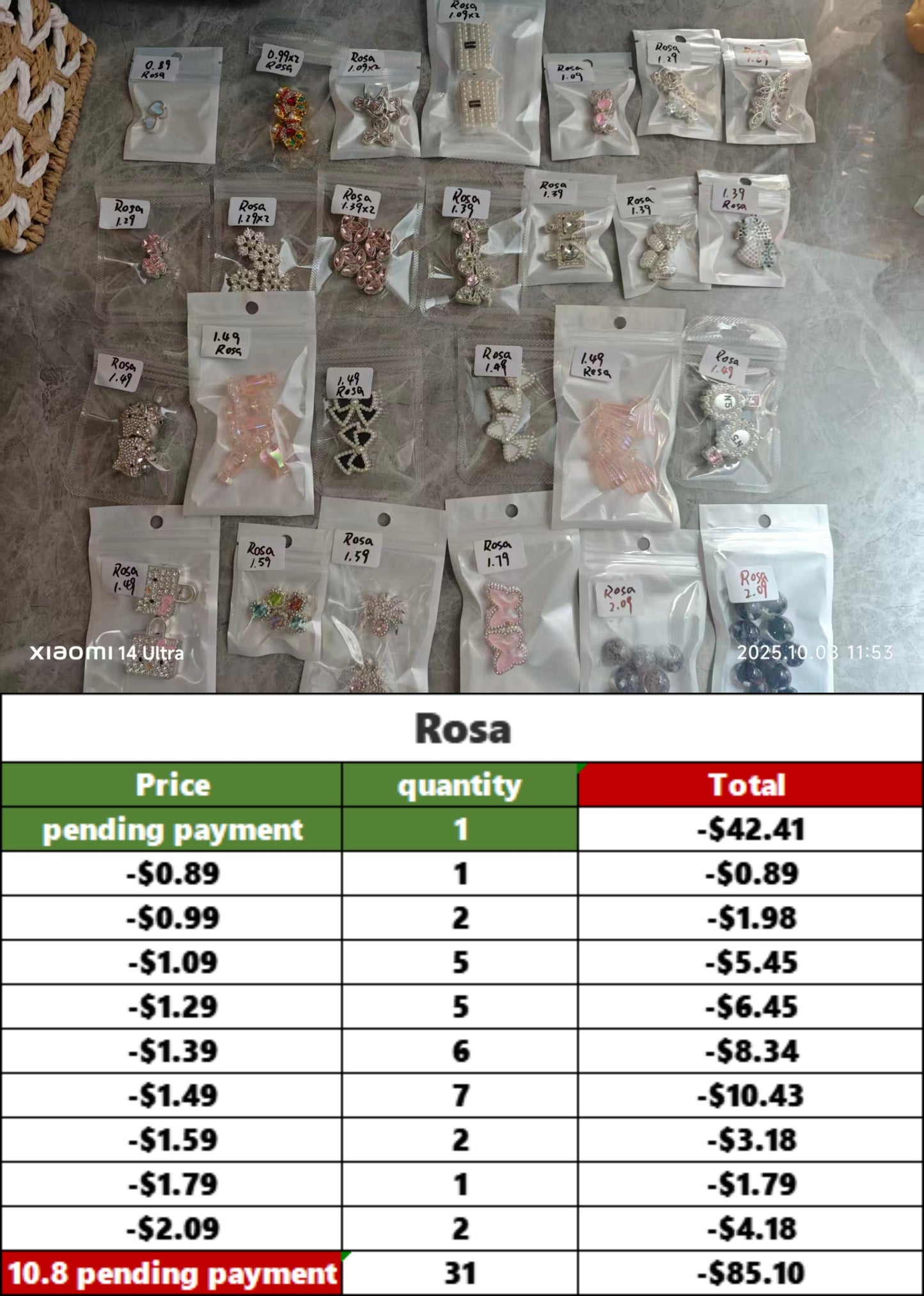 ROSA -pending payment（$-112.33）